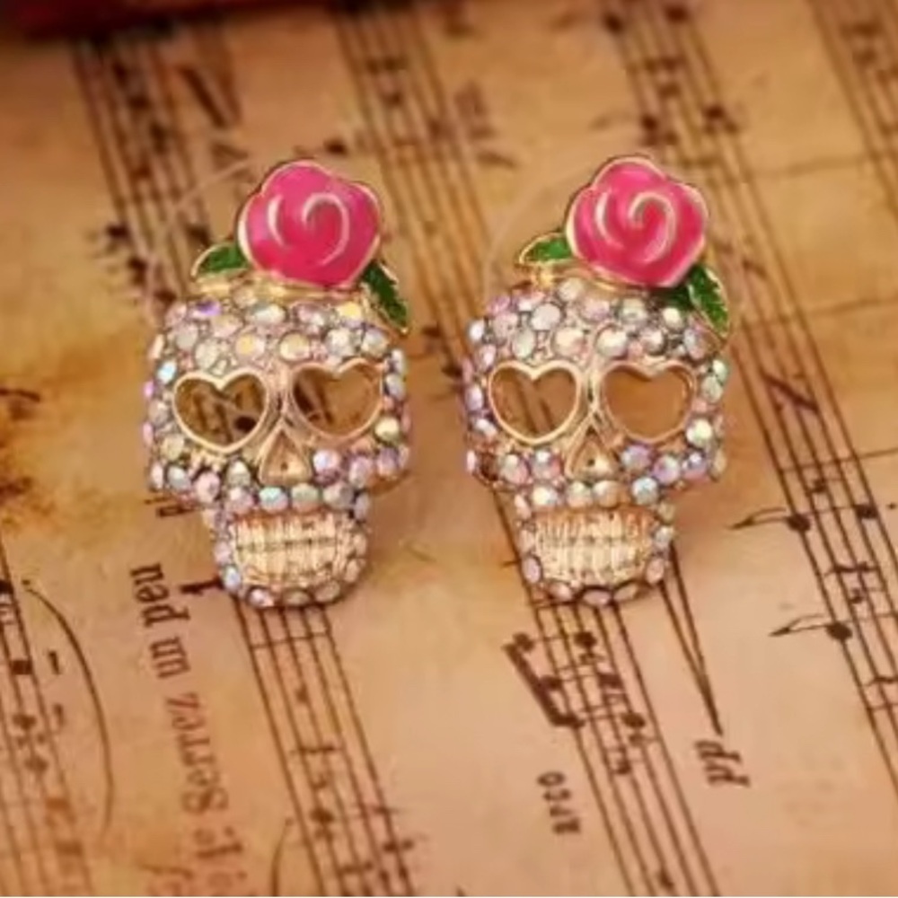 Crystal Sugar Skull Stud Earrings